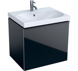 Geberit Acanto Masca lavoar baie cu sertar sticla neagra, 60x48 cm, corp negru mat