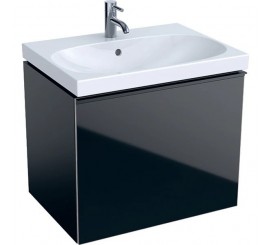 Geberit Acanto Masca lavoar baie cu sertar sticla neagra, 64x48 cm, corp negru mat