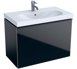 Geberit Acanto Masca lavoar baie cu sertar sticla neagra, 74x42 cm, corp negru mat