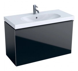 Geberit Acanto Masca lavoar baie cu sertar sticla neagra, 89x42 cm, corp negru mat
