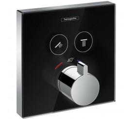 Hansgrohe ShowerSelect Baterie dus cu termostat pentru montaj incastrat, 2 iesiri, negru/crom