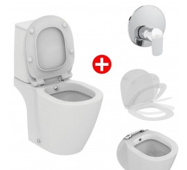 Set promo Vas WC cu bideu pe pardoseala cu rezervor aparent, baterie si capac soft close Ideal Standard Connect 37x67 cm evacuare orizontala