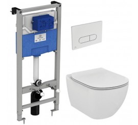 Set promo Vas WC suspendat cu rezervor incastrat, clapeta si capac soft-close Ideal Standard Tesi Aquablade 37x54 cm, evacuare orizontala