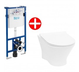 Set promo Vas WC suspendat cu rezervor incastrat si capac soft close Roca Nexo Rimless 36x53 cm evacuare orizontala
