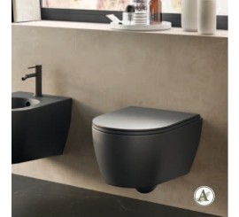 Vas WC suspendat Hatria Fusion Compact Alchemy Rimless 35x48 cm evacuare orizontala, negru mat
