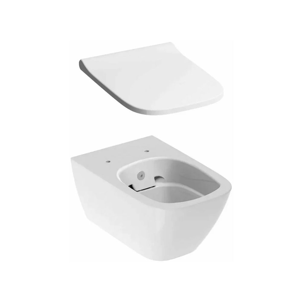 Set Vas WC cu bideu suspendat cu capac Geberit Smyle Square 36x54 cm evacuare orizontala main product photo