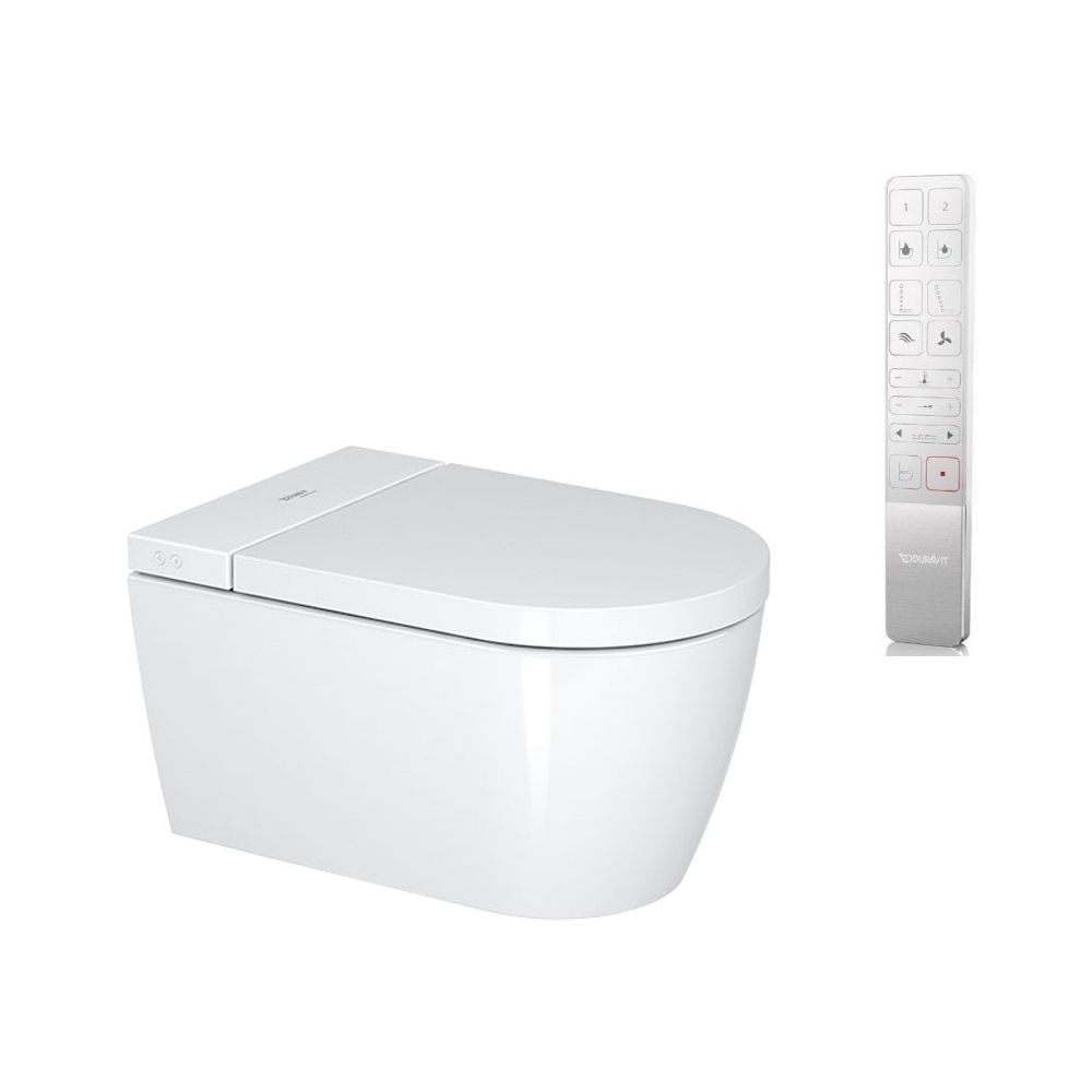Set Vas WC cu bideu electronic suspendat cu capac soft close automat si telecomanda Duravit SensoWash Starck F Plus Compact Rimless 38x58 cm evacuare orizontala main product photo