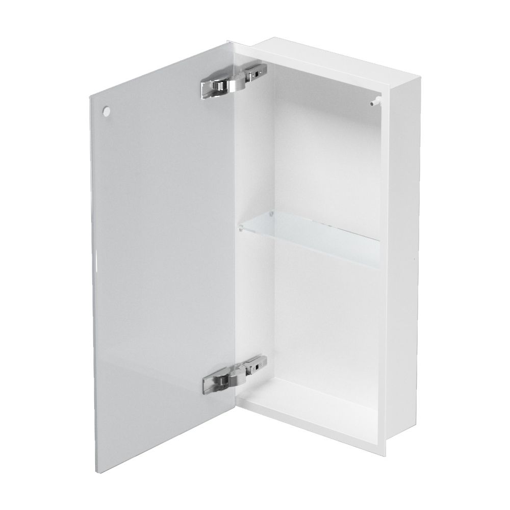 Bemeta Nisa perete baie 32x10xH62 cm cu 1 raft din sticla si usa, alb/oglinda main product photo
