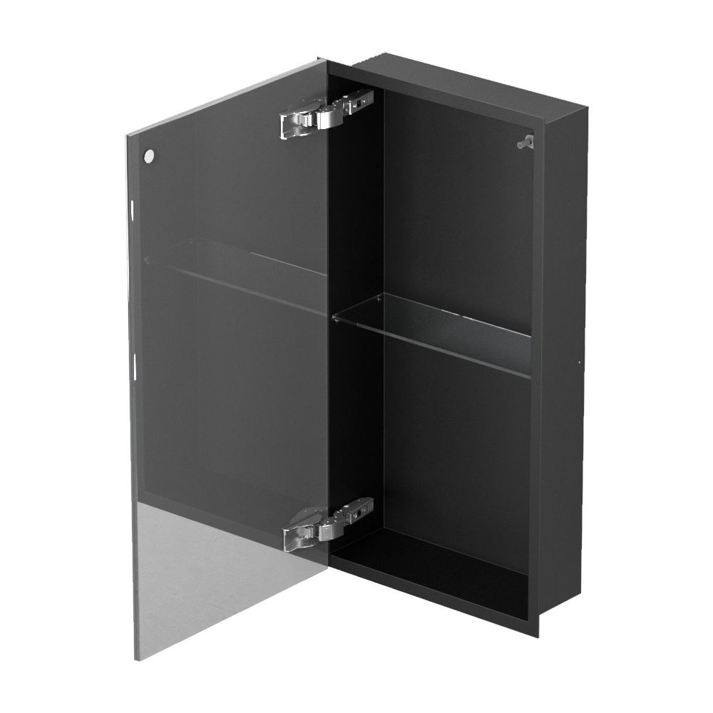 Bemeta Nisa perete baie 32x10xH62 cm cu 1 raft din sticla si usa, negru/negru mat main product photo
