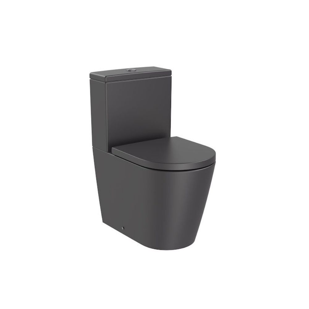Vas WC pe pardoseala Roca Inspira Round Compact Rimless 37x60 cm evacuare orizontala sau verticala, lipit de perete, antracit (onyx) main product photo