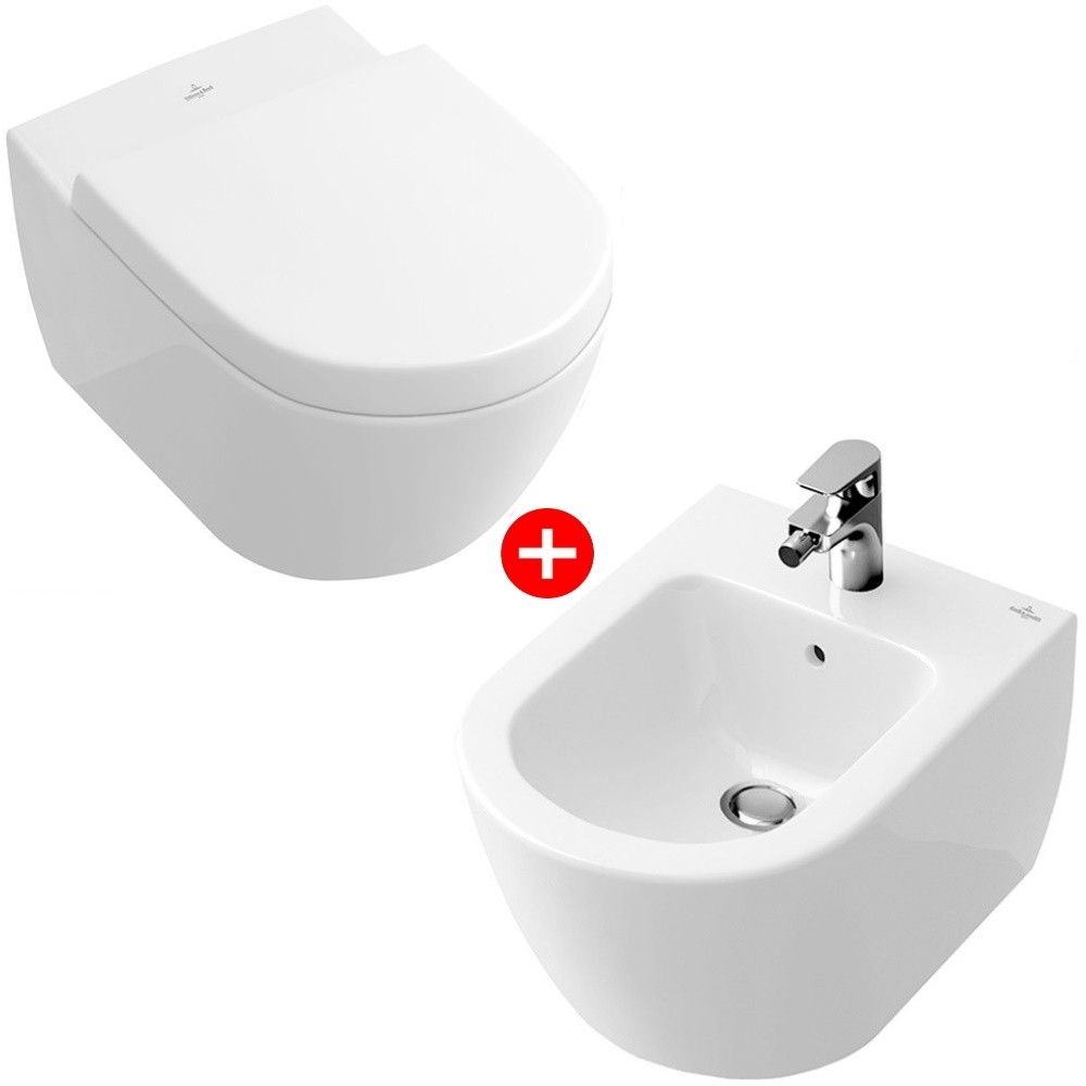 Set Vas WC suspendat cu capac si bideu Villeroy & Boch Subway 2.0 37x56 cm evacuare orizontala, sistem spalare DirectFlush main product photo