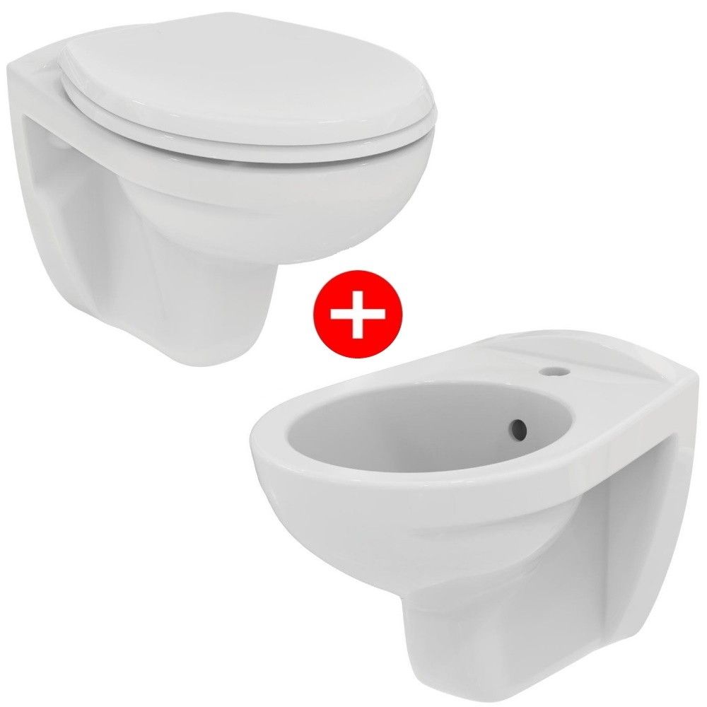 Set Vas WC suspendat cu capac si bideu Ideal Standard Eurovit Rimless 36x52 cm evacuare orizontala main product photo