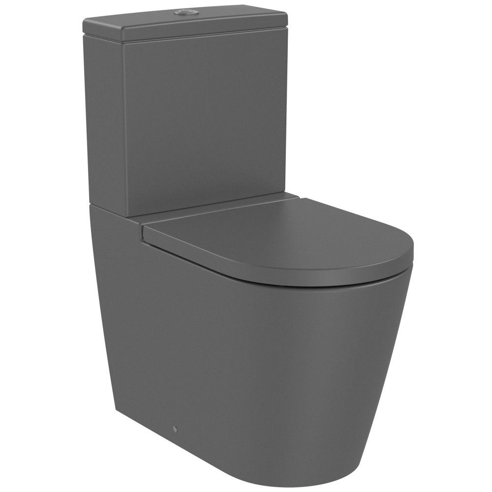 Set Vas WC pe pardoseala cu rezervor aparent si capac soft close Roca Inspira Round Rimless 37x65 cm evacuare orizontala sau verticala, antracit (onyx) main product photo