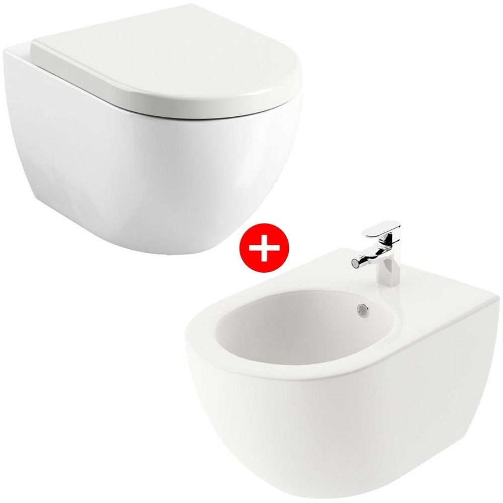 Set Vas WC suspendat cu capac soft close si bideu Ravak Uni Chrome 36x51 cm evacuare orizontala main product photo
