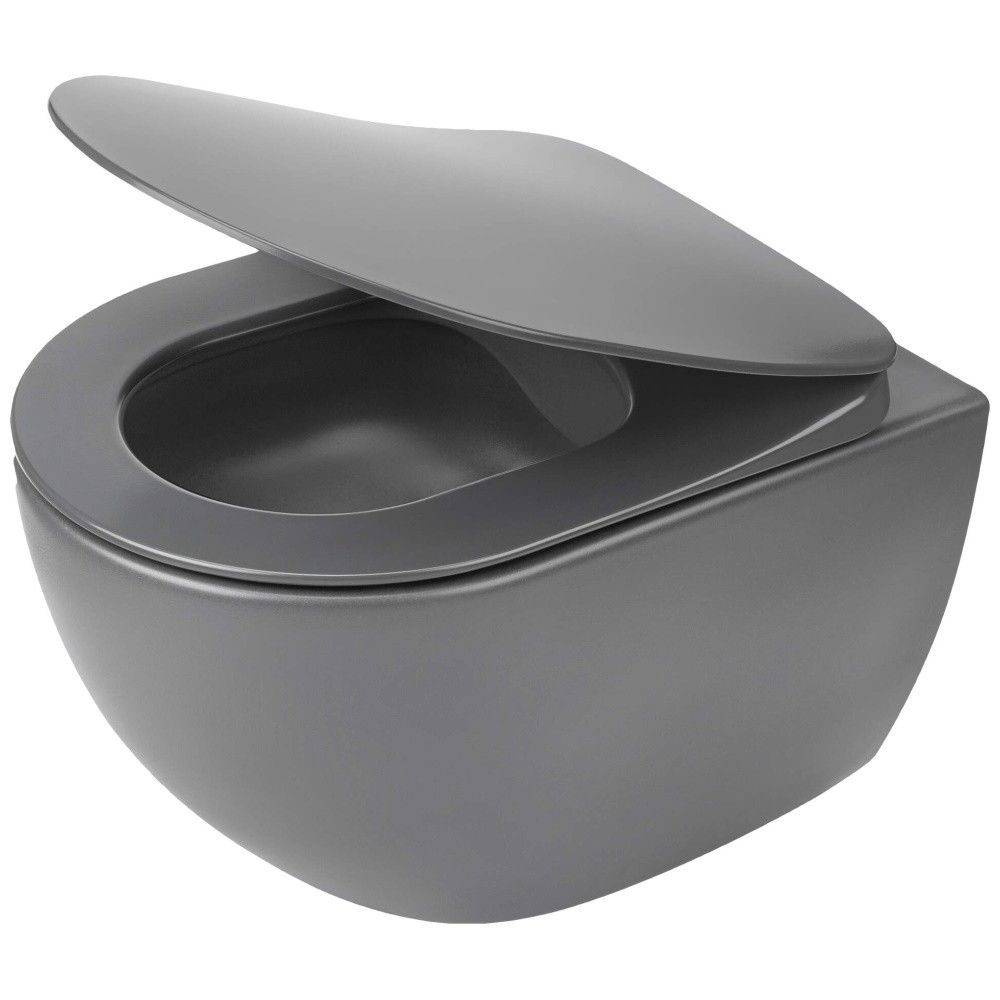 Set Vas WC suspendat cu capac soft close Deante Peonia Rimless 36x51 cm evacuare orizontala, antracit (titanium) main product photo