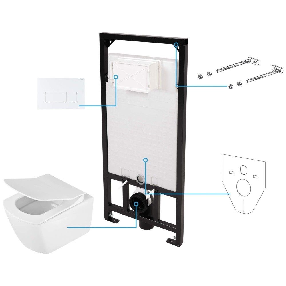 Set Vas WC suspendat cu rezervor incastrat, capac si clapeta de actionare alba Deante Anemon Zero Rimless 37x52 cm evacuare orizontala main product photo