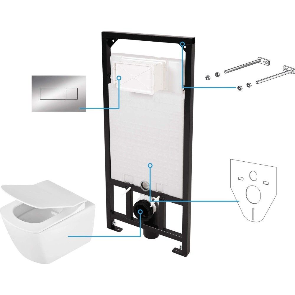 Set Vas WC suspendat cu rezervor incastrat, capac si clapeta de actionare crom Deante Anemon Zero Rimless 37x52 cm evacuare orizontala main product photo