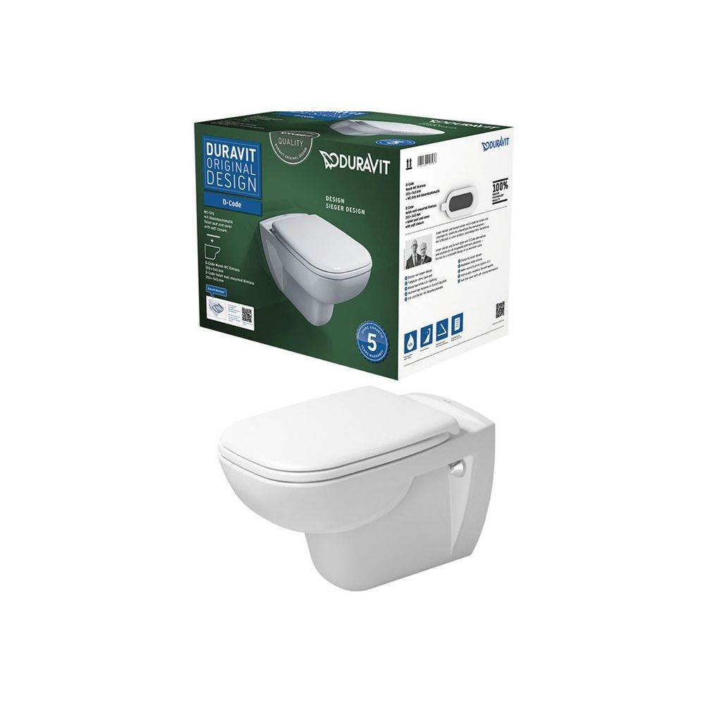 Set Vas WC suspendat cu capac soft close Duravit D-Code Rimless 36x55 cm evacuare orizontala main product photo