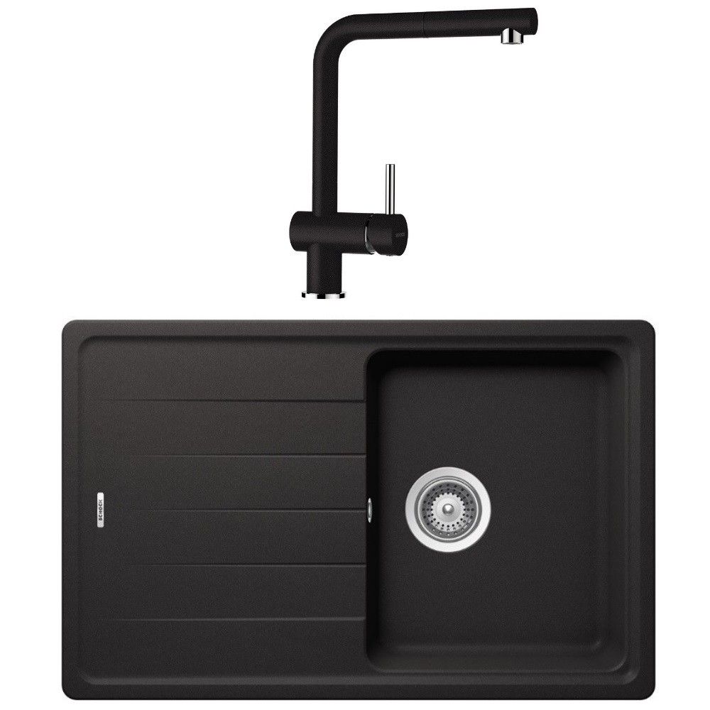 Schock Element D-100S Set chiuveta bucatarie granit Cristalite 78x50 cm si baterie cu dus extractibil Nero, negru main product photo