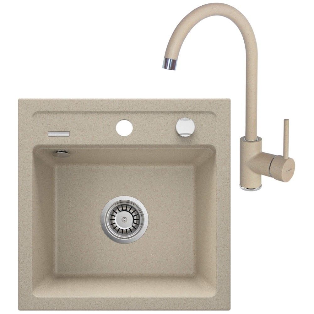 Deante Zorba Set chiuveta bucatarie granit 44x44 cm cu baterie monocomanda Nemezja, bej (sand) main product photo