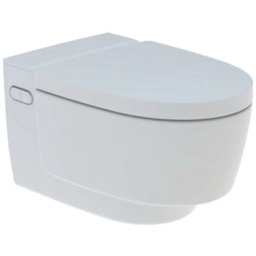 Set Vas WC cu bideu electronic suspendat cu capac soft close automat si telecomanda Geberit AquaClean Mera Comfort Rimless 39x59 cm evacuare orizontala, alb