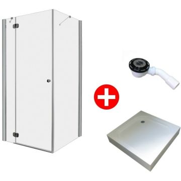 Set promo Cabina dus patrata cu usa batanta Radaway Torrenta KDJ 90x90 cm, cadita si sifon