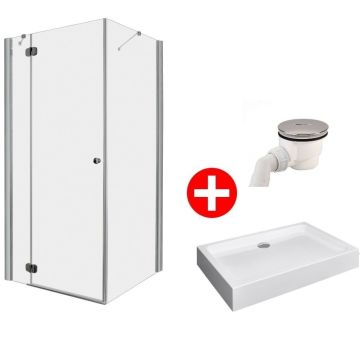 Set promo Cabina dus dreptunghiulara cu usa batanta Radaway Torrenta KDJ 120x80 cm, cadita si sifon
