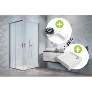 Set promo Cabina dus patrata cu usi glisante Radaway Alienta C900 90x90 cm, cadita si sifon