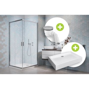 Set promo Cabina dus dreptunghiulara cu usi glisante Radaway Alienta D 100x80 cm, cadita si sifon