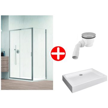 Set promo Cabina dus patrata cu usi glisante Radaway Alienta DWJ+S 120x90 cm, cadita si sifon