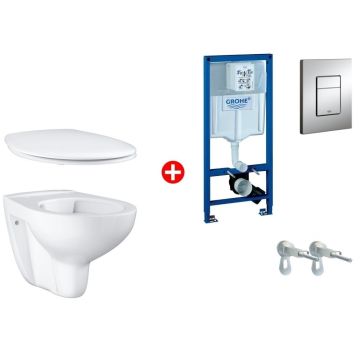 Set promo Vas WC suspendat cu rezervor incastrat si capac Grohe Bau Ceramic Rimless 37x53 cm evacuare orizontala
