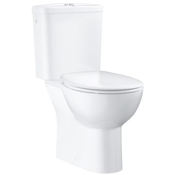 Set Vas WC pe pardoseala cu rezervor aparent si capac soft close Grohe Bau Ceramic Rimless 36x62 cm evacuare orizontala