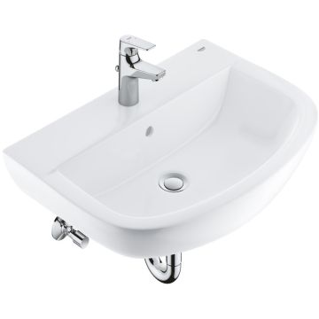 Set complet lavoar baie suspendat Grohe Bau Ceramic/BauFlow 60.9x44 cm, cu baterie, sifon si robineti coltar