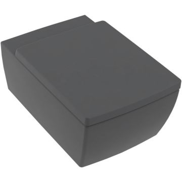 Vas WC DirectFlush suspendat Villeroy & Boch Memento 2.0 Rimelss 38x56 cm evacuare orizontala, antracit