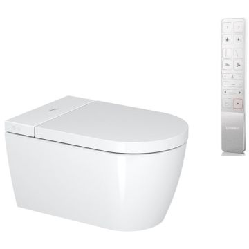 Set Vas WC cu bideu electronic suspendat cu capac soft close automat si telecomanda Duravit SensoWash Starck F Plus Compact Rimless 38x58 cm evacuare orizontala