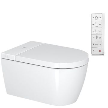 Set Vas WC cu bideu electronic suspendat cu capac soft close automat si telecomanda Duravit SensoWash Starck F Lite Compact Rimless 38x58 cm evacuare orizontala