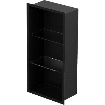 Bemeta Nisa perete baie 29x10xH62 cm cu 2 rafturi din sticla, negru