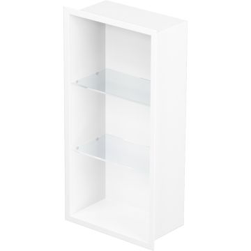 Bemeta Nisa perete baie 29x10xH62 cm cu 2 rafturi din sticla, alb