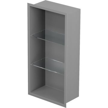 Bemeta Nisa perete baie 29x10xH62 cm cu 2 rafturi din sticla, crom