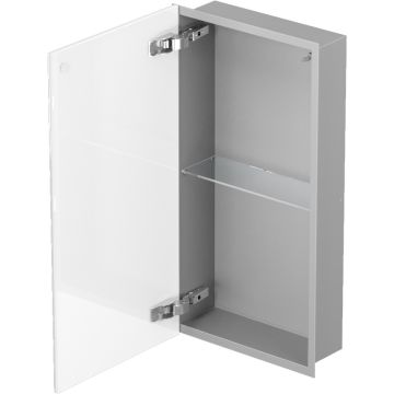 Bemeta Nisa perete baie 32x10xH62 cm cu 1 raft din sticla si usa, crom/alb