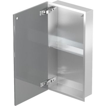 Bemeta Nisa perete baie 32x10xH62 cm cu 1 raft din sticla si usa, crom/oglinda