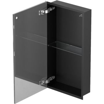 Bemeta Nisa perete baie 32x10xH62 cm cu 1 raft din sticla si usa, negru/negru mat