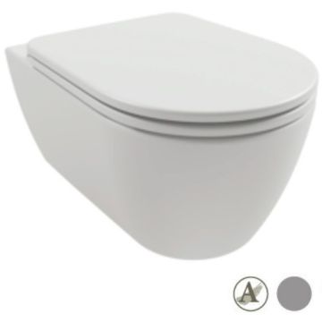 Vas WC suspendat Hatria Fusion Alchemy Rimless 36x54 cm evacuare orizontala, gri deschis (cement)