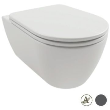 Vas WC suspendat Hatria Fusion Alchemy Rimless 36x54 cm evacuare orizontala, antracit