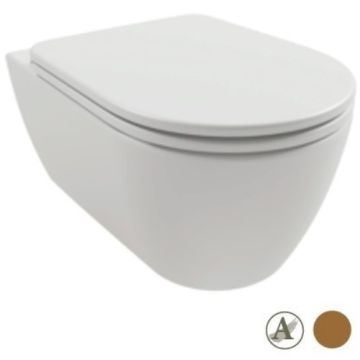 Vas WC suspendat Hatria Fusion Alchemy Rimless 36x54 cm evacuare orizontala, maro deschis (tobacco)