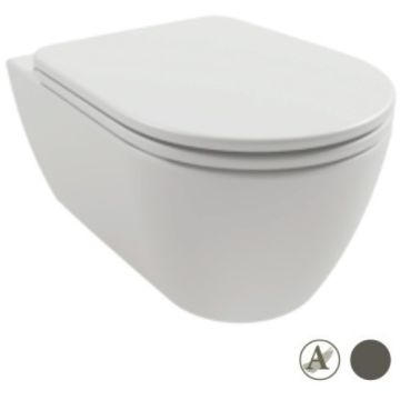 Vas WC suspendat Hatria Fusion Alchemy Rimless 36x54 cm evacuare orizontala, gri inchis (ash)