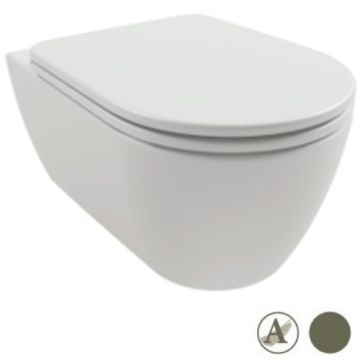 Vas WC suspendat Hatria Fusion Alchemy Rimless 36x54 cm evacuare orizontala, verde inchis (forest)