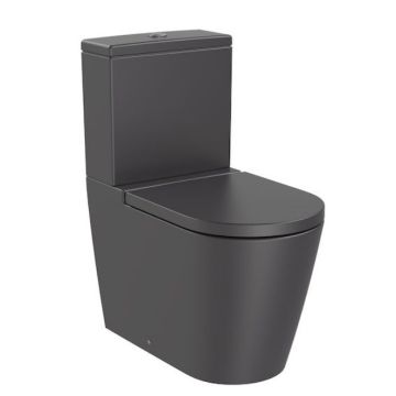 Vas WC pe pardoseala Roca Inspira Round Rimless 37x65 cm evacuare orizontala sau verticala, lipit de perete, antracit (onyx)