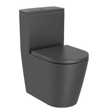 Vas WC pe pardoseala Roca Inspira Round Compact Rimless 37x60 cm evacuare orizontala sau verticala, lipit de perete, antracit (onyx)