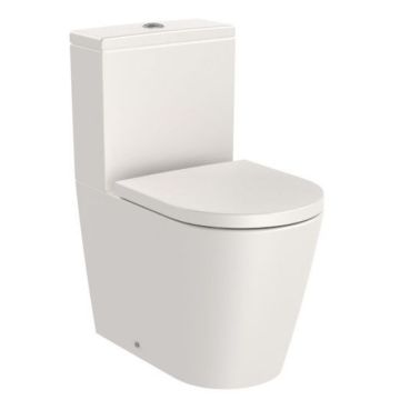 Vas WC pe pardoseala Roca Inspira Round Compact Rimless 37x60 cm evacuare orizontala sau verticala, lipit de perete, bej